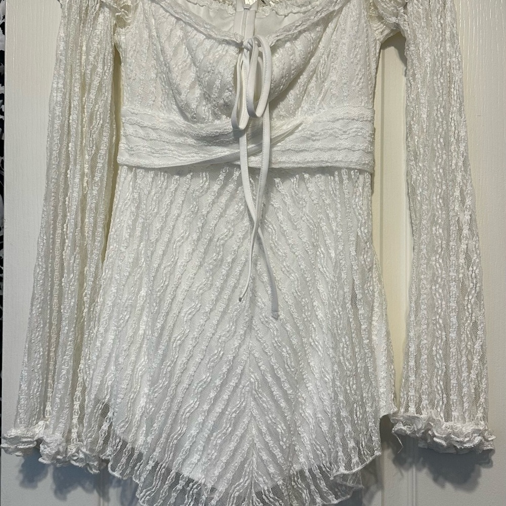 White Lace Long Sleeve Romper